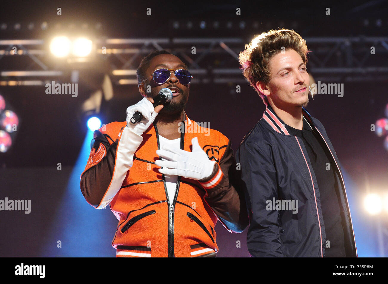 Will.i.am and Tyler James perform at Radio 1's Hackney Weekend at Hackney Marshes, London. Stock Photo