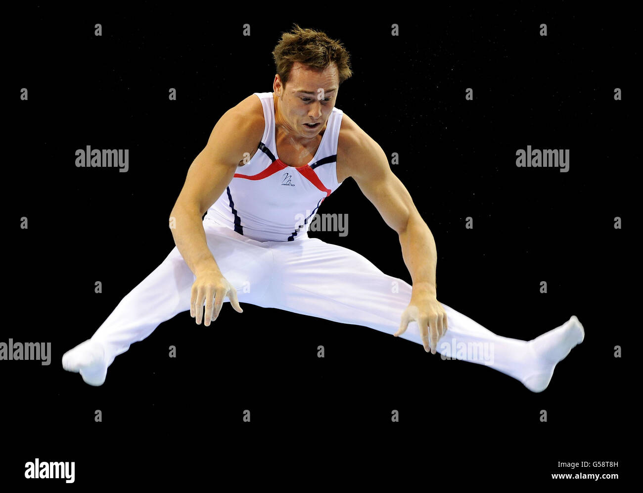 Huntingdon Olympic gymnastics club's Daniel Keatings performing on parallel bars during the individual apparatus finals during the Men's and Women's Artistic Gymnastics British Championships at the Echo Arena, Liverpool. Stock Photo