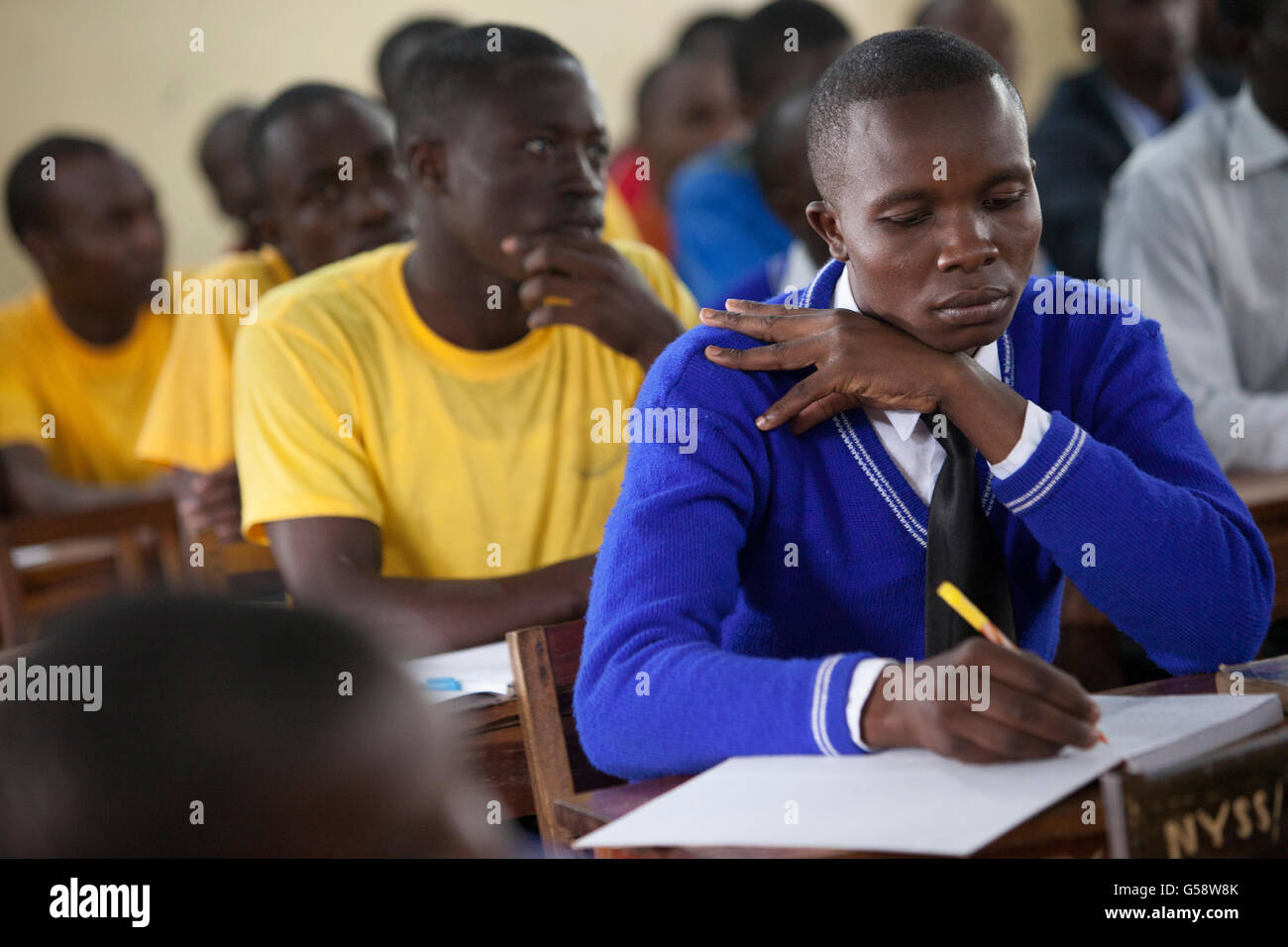 Secondary school students study in in school in Kigoma Region, Tanzania. Stock Photo