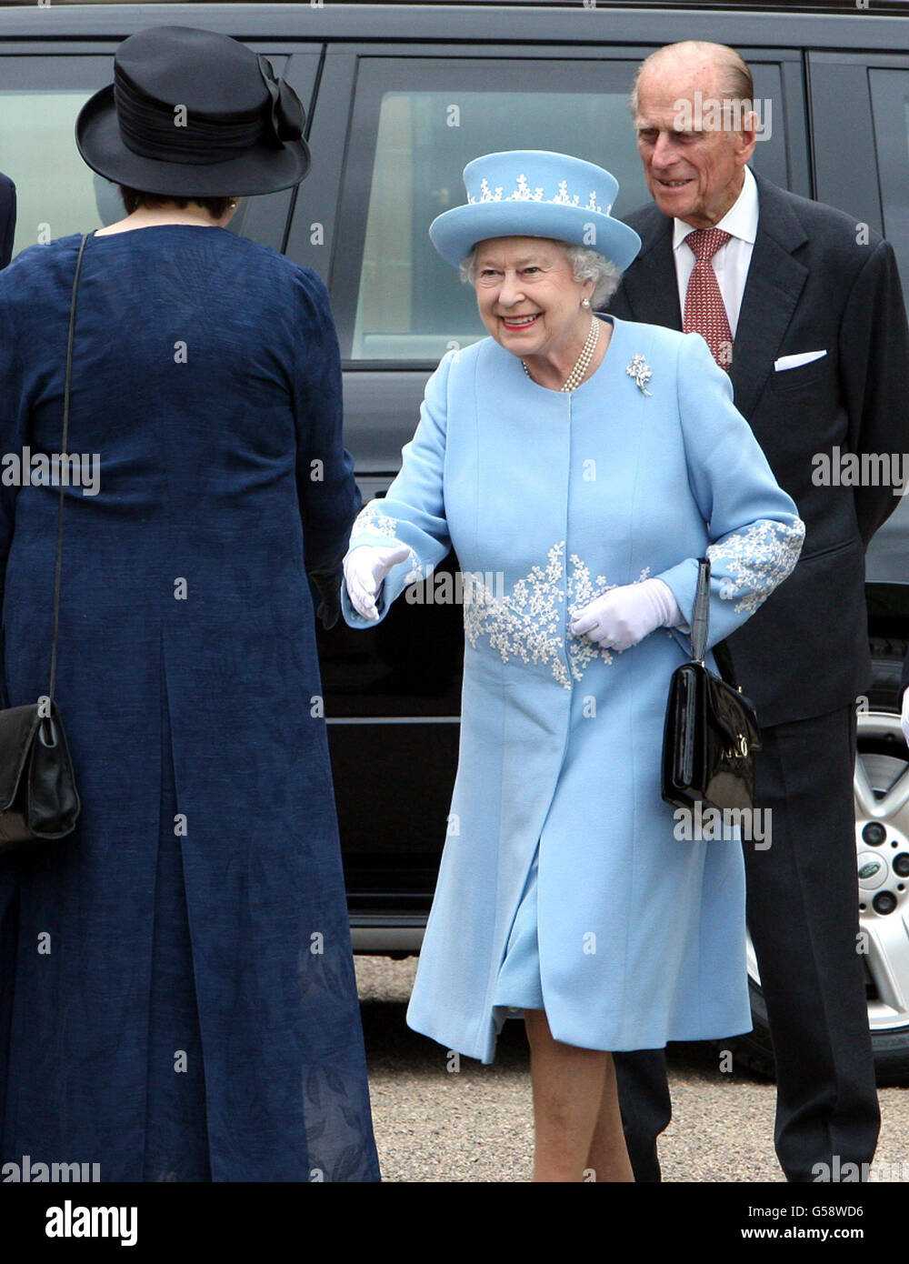 Queen Elizabeth II and the Duke of Edinburgh arrive at Hillsborough Castle, County Down, during a two-day visit to Northern Ireland as part of the Diamond Jubilee tour. Stock Photo