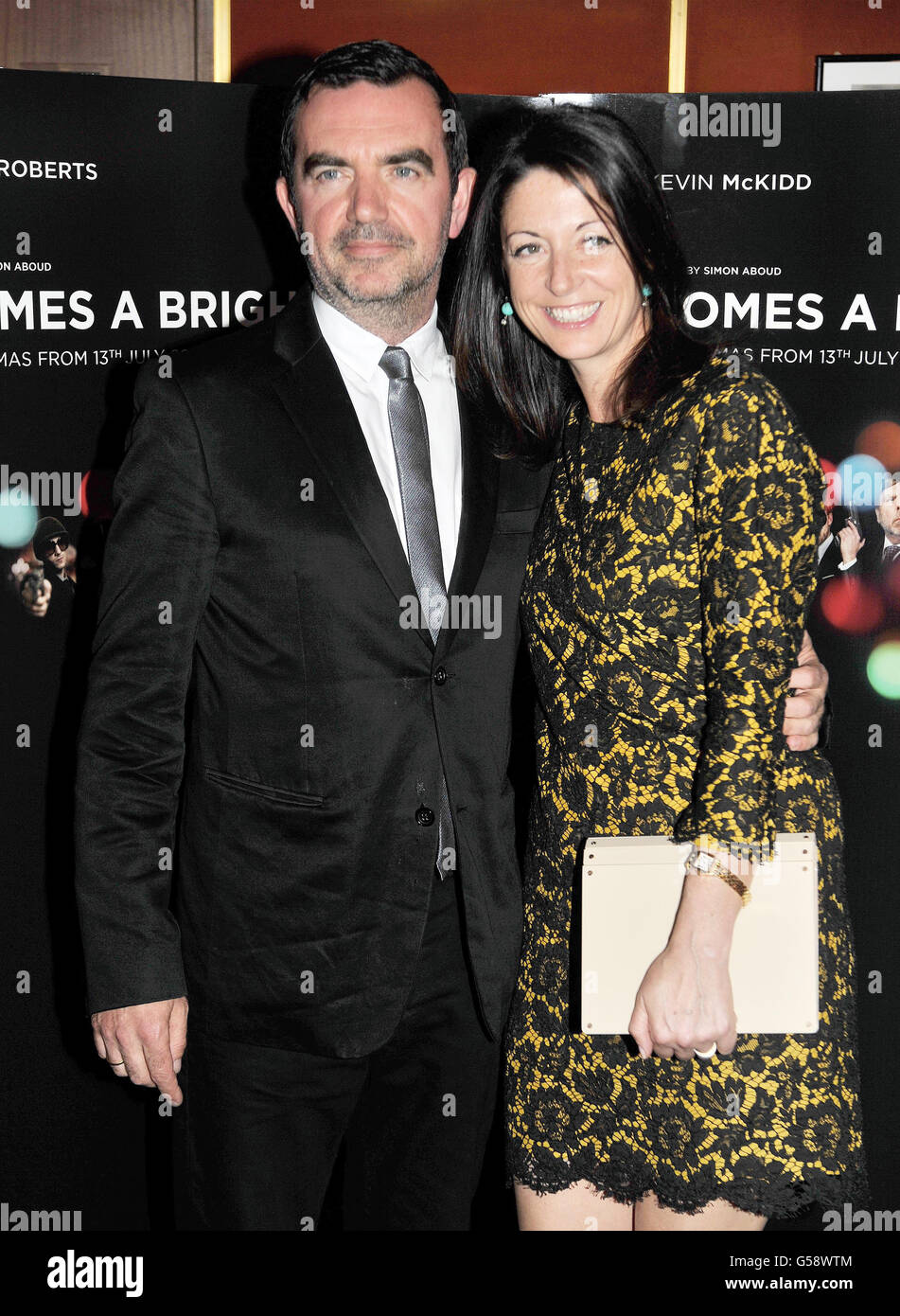 Mary McCartney and husband Simon Aboud (left) arriving at the Comes A Bright Day premiere at the Curzon Mayfair Cinema, London. Stock Photo