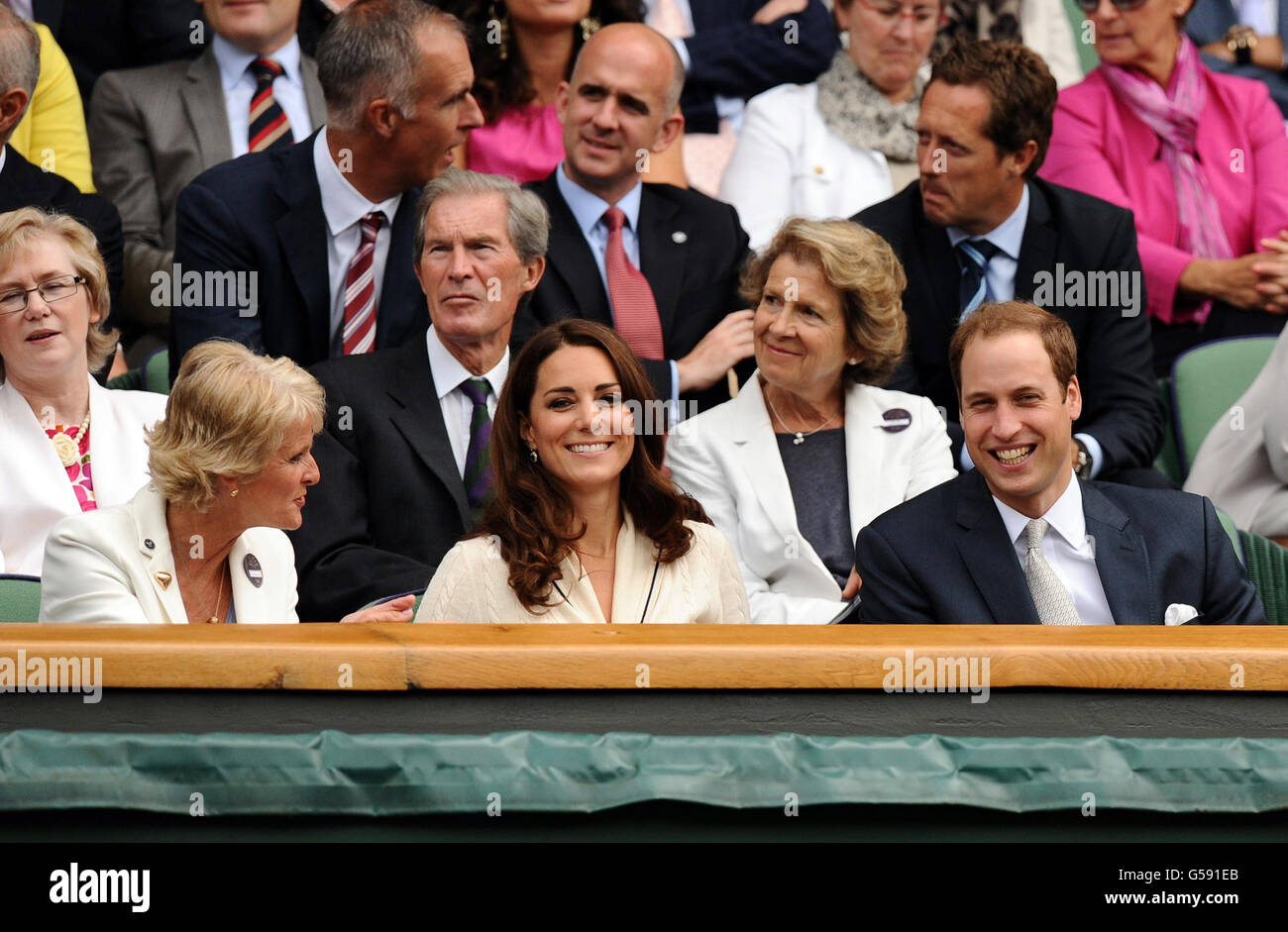 The Duke and Duchess of Cambridge in the Royal Box during day nine of the 2012 Wimbledon Championships at the All England Lawn Tennis Club, Wimbledon. Stock Photo