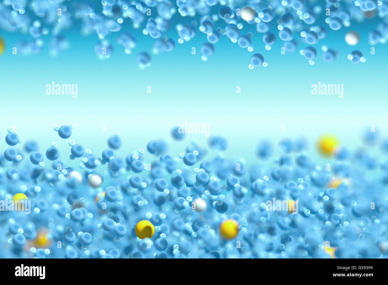 Water (in blue) is a chemical compound containing oxygen and hydrogen atoms. Other compounds (in