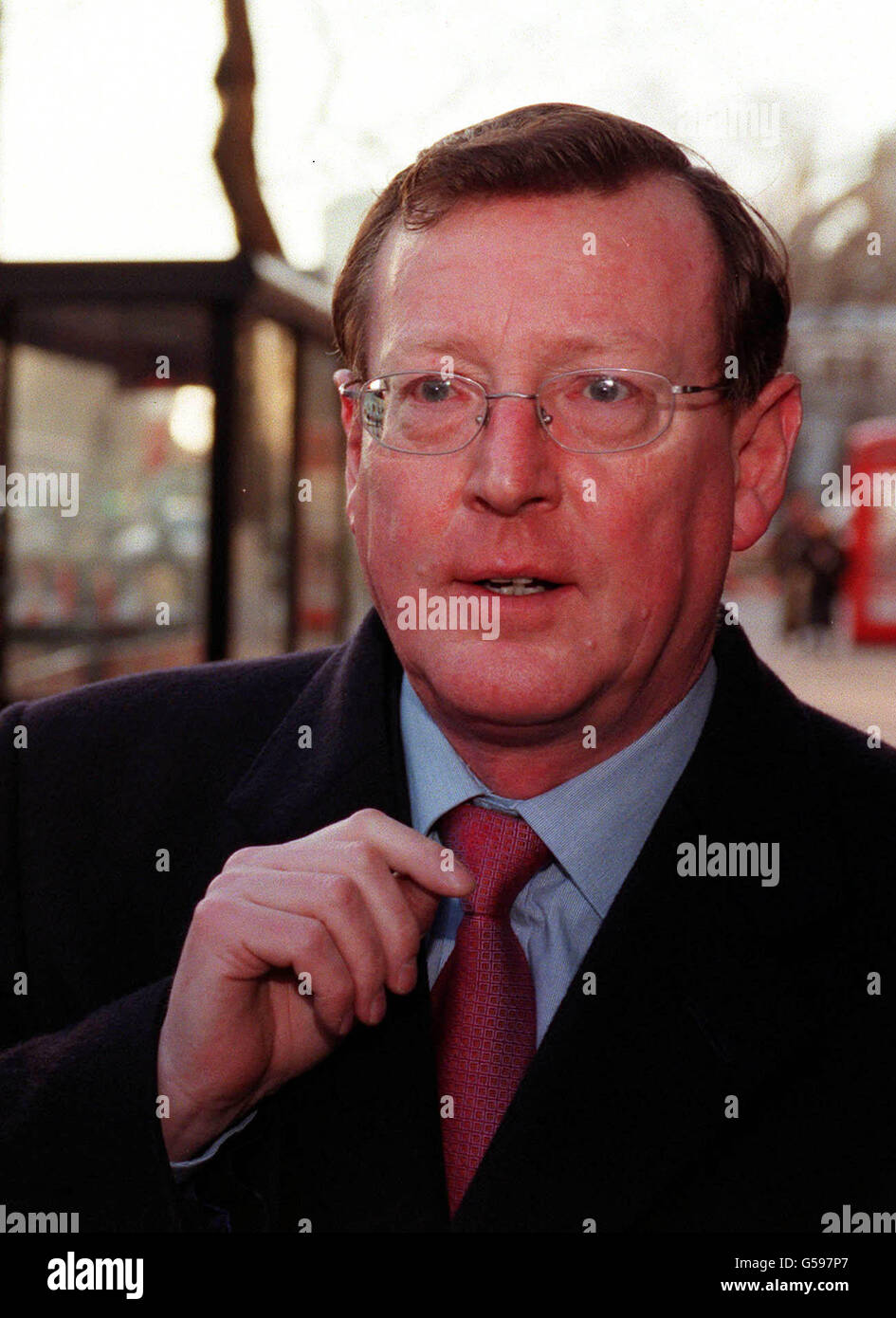 Northern Ireland First Minister David Trimble arrives at the Treasury in central London, for talks with British Chancellor of the Exchequer Gordon Brown. * 10/2/2001: Ulster Unionist leader David Trimble will today outline to his party executive his next move in the Northern Ireland peace process. The Northern Ireland First Minister will face some of his sternest critics at the meeting in UUP headquarters in Belfast as the pressure mounted on him to step up sanctions against Sinn Fein over IRA decommissioning. Stock Photo