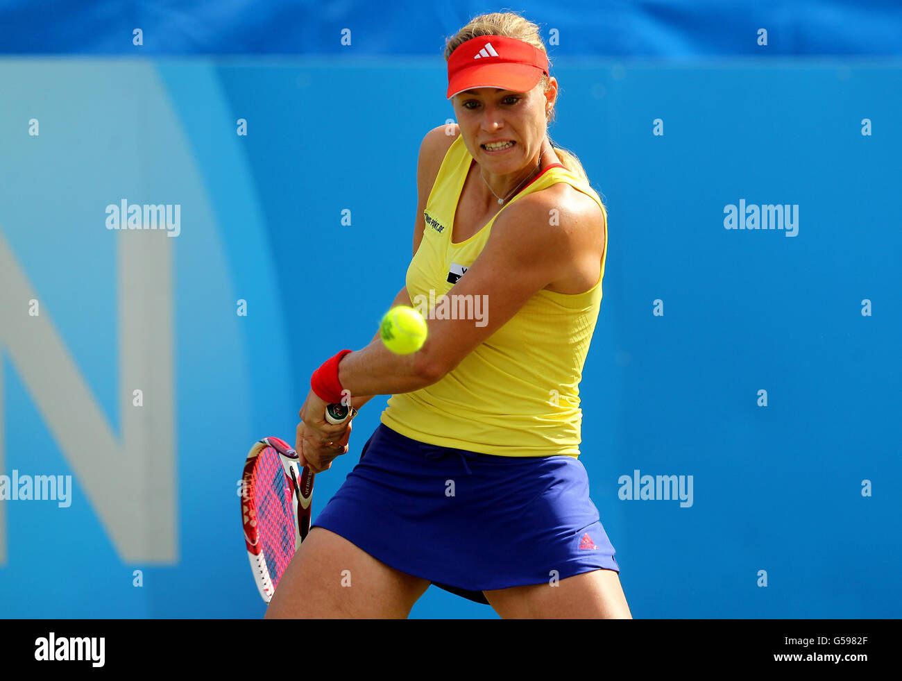 Germany's Angelique Kerber in action against Russia's Ekaterina Makarova during day four of the AEGON International at Devonshire Park, Eastbourne. Stock Photo