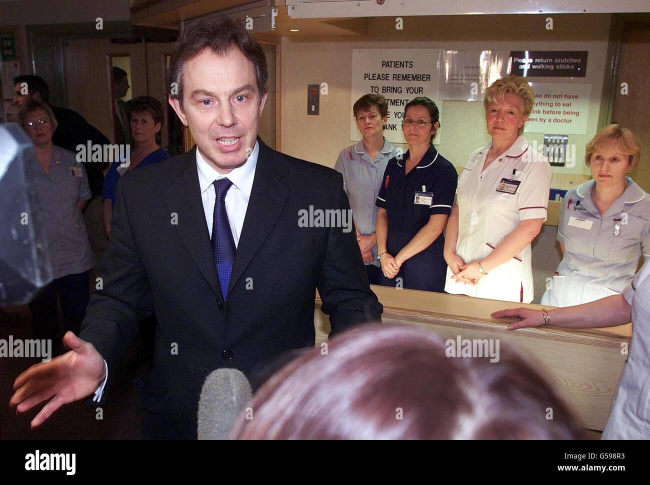 Prime Minister Tony Blair arrives at North Tyneside hospital in