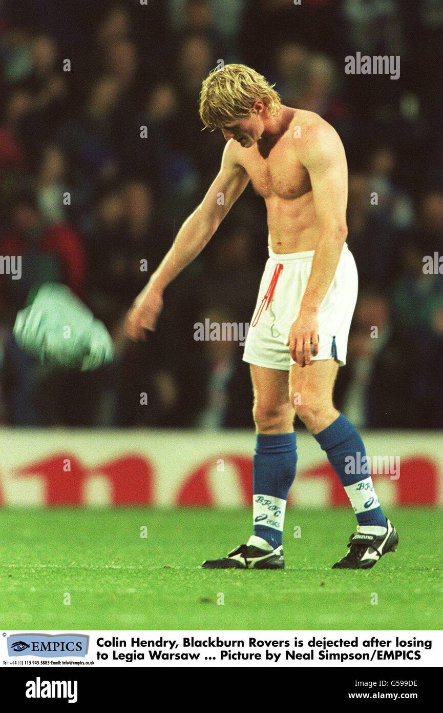 COLIN HENDRY, BLACKBURN ROVERS, IS DEJECTED AFTER LOSING TO LEGIA WARSAW ***** BR v LW Stock Photo