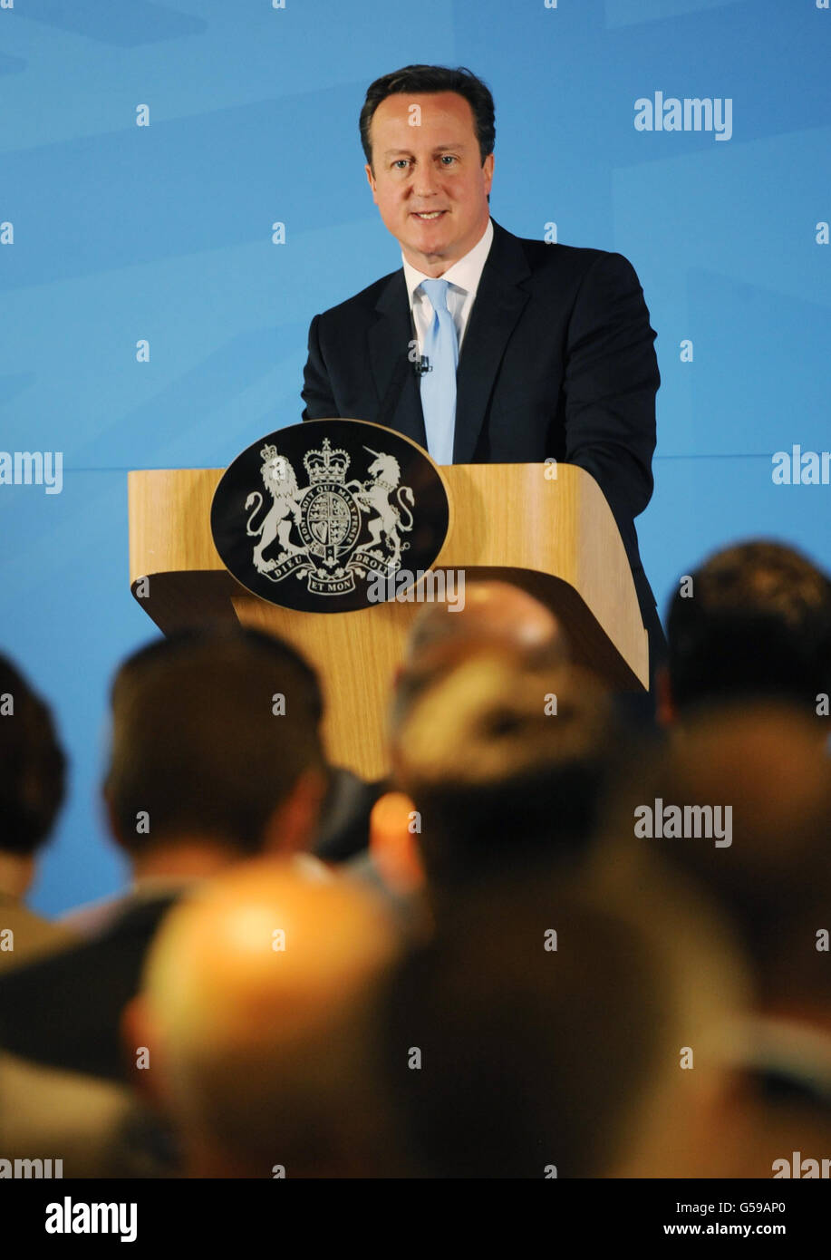 Prime Minister David Cameron makes a speech on welfare reform at Bluewater shopping centre in Kent. Stock Photo
