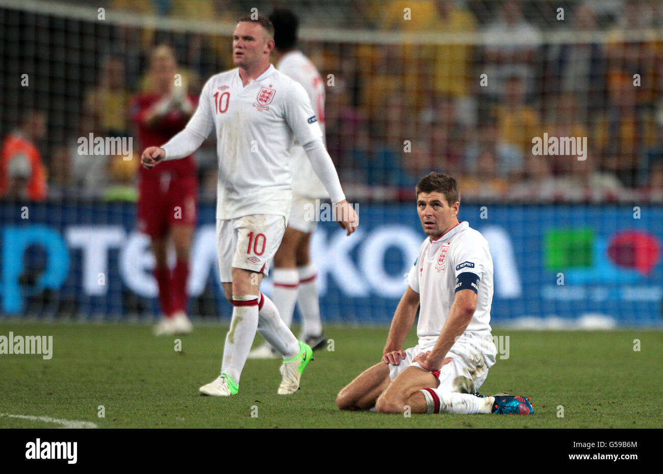 England's Steven Gerrard takes a break from the action Stock Photo