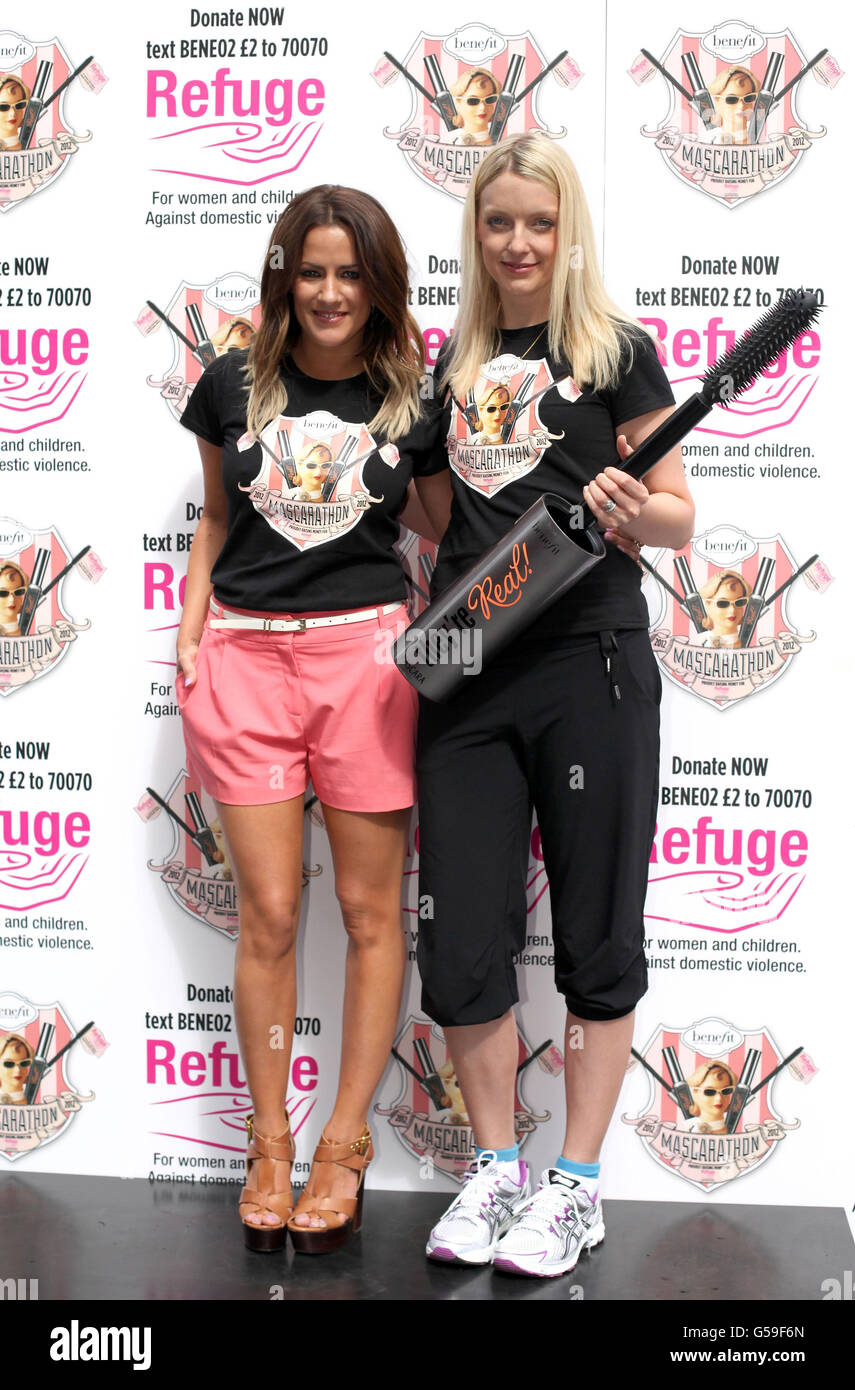TV presenter Caroline Flack and Radio DJ Lauren Laverne at the final leg of The Benefit Cosmetics Mascarathon in Spitalfields, London, which raises funds and awareness for women's domestic violence charity Refuge. Stock Photo