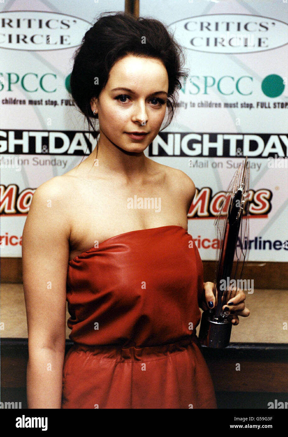 Actress Samantha Morton, winner of the Best British Actress in a supporting role, with her award at the 21st London Film Critics Circle Awards at the Savoy, in London. The event is in aid of the NSPCC. Stock Photo