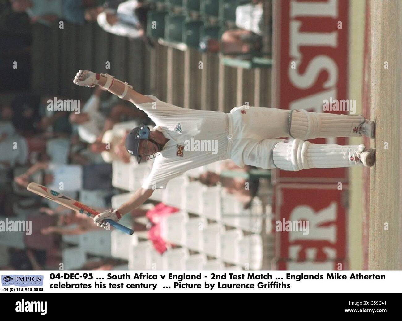04-DEC-95, South Africa v England - 2nd Test Match, Englands Mike Atherton celebrates his test century, Picture by Laurence Griffiths Stock Photo