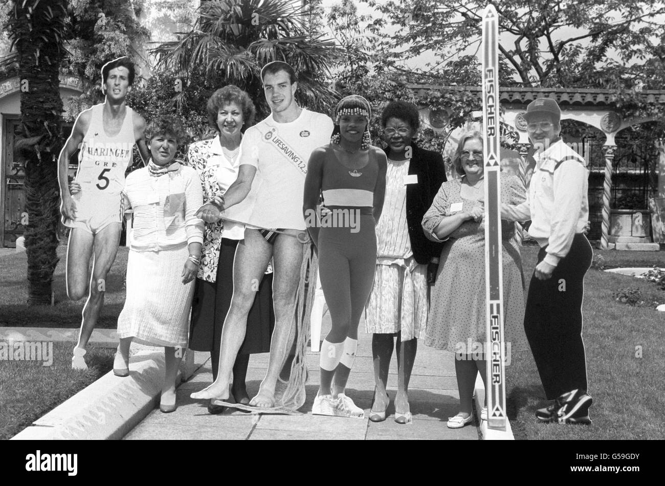 The 'Hidden Heroes' of British sport, mothers of successful sportsmen and women, in London holding cardboard cut-outs of their famous offspring, as they help to launch Barclaycard's new Sports Award Scheme to recognise the unknown army of mums, dads, coaches and friends who support Britain's stars on the road to success from left; Sebastian and Angela Coe; Adrian and Kathleen Moorhouse; Judy Simpson with her mum Joan Livermore and Janette Edwards with her ski-jumper son Eddie 'The Eagle'. Stock Photo