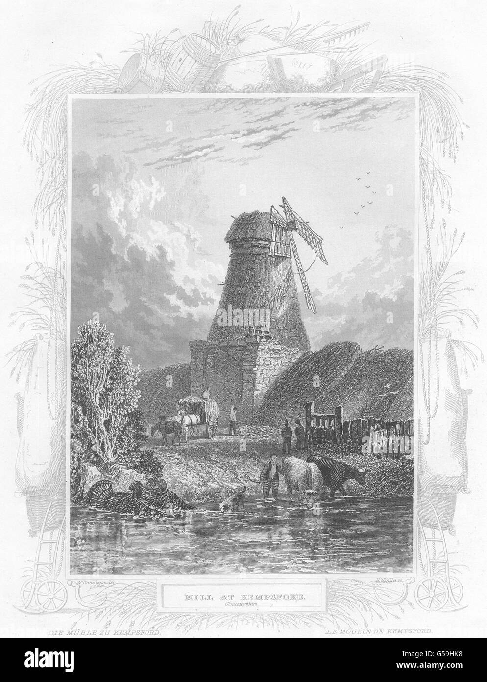 GLOUCESTERSHIRE: Mill at Kempsford. Figures. (Tombleson), antique print 1840 Stock Photo