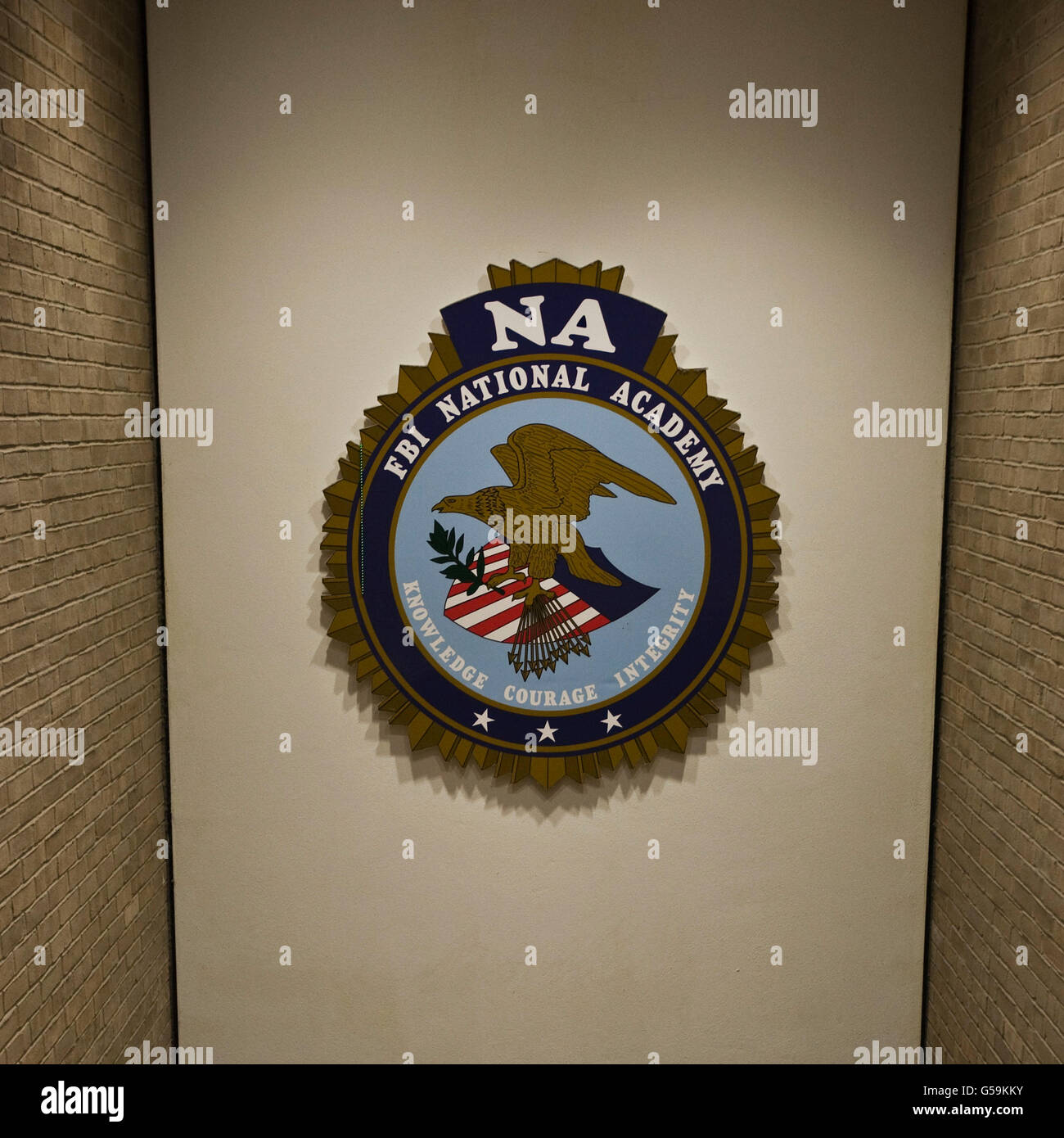 View of a emblem on a wall at the FBI National Academy in Quantico, VA, USA, 12 May 2009. Stock Photo