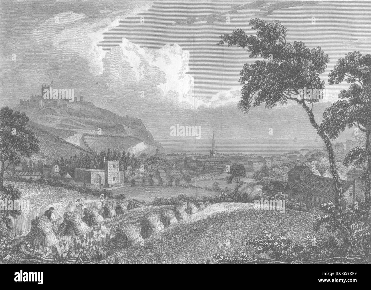 KENT: Dover from Priory Field: Holtum Cooperplate view, antique print 1820 Stock Photo