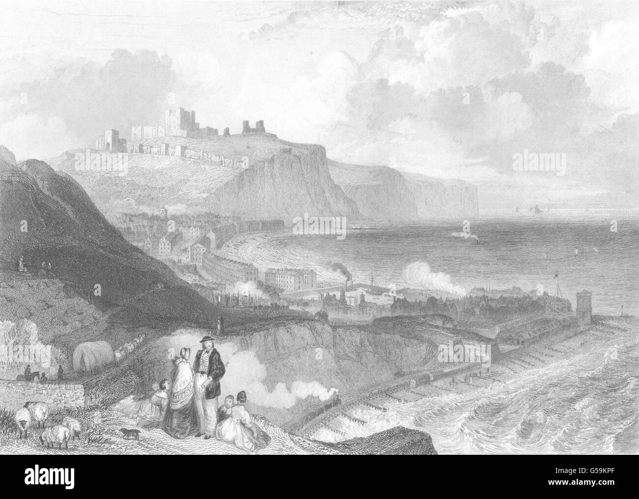 KENT: Dover from Shakespear's Cliff: Harvey. Train. , antique print 1850 Stock Photo