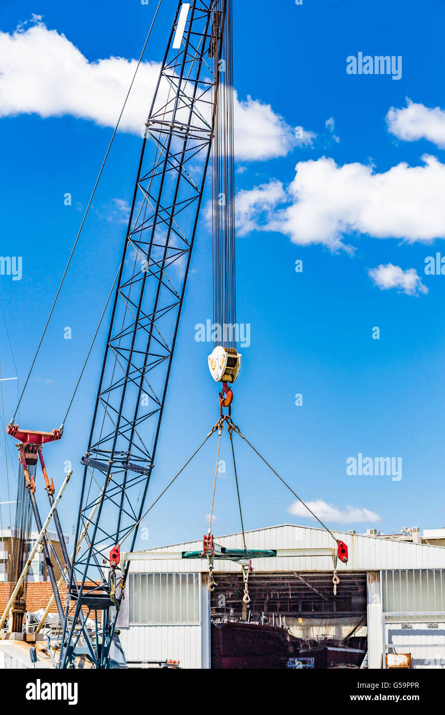 details of crane for lifting boats Stock Photo Alamy