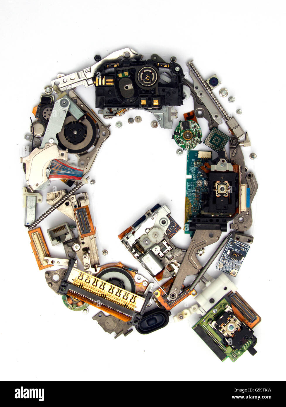 The Letter  Q  made up from old electronic parts Stock Photo