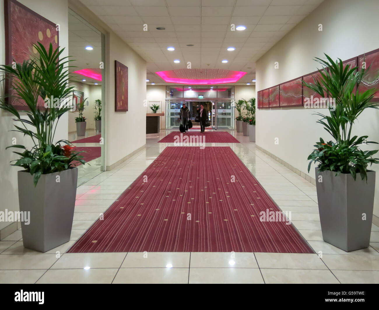 Entrance lobby of Mercure hotel with red carpet in Manchester, England, UK Stock Photo