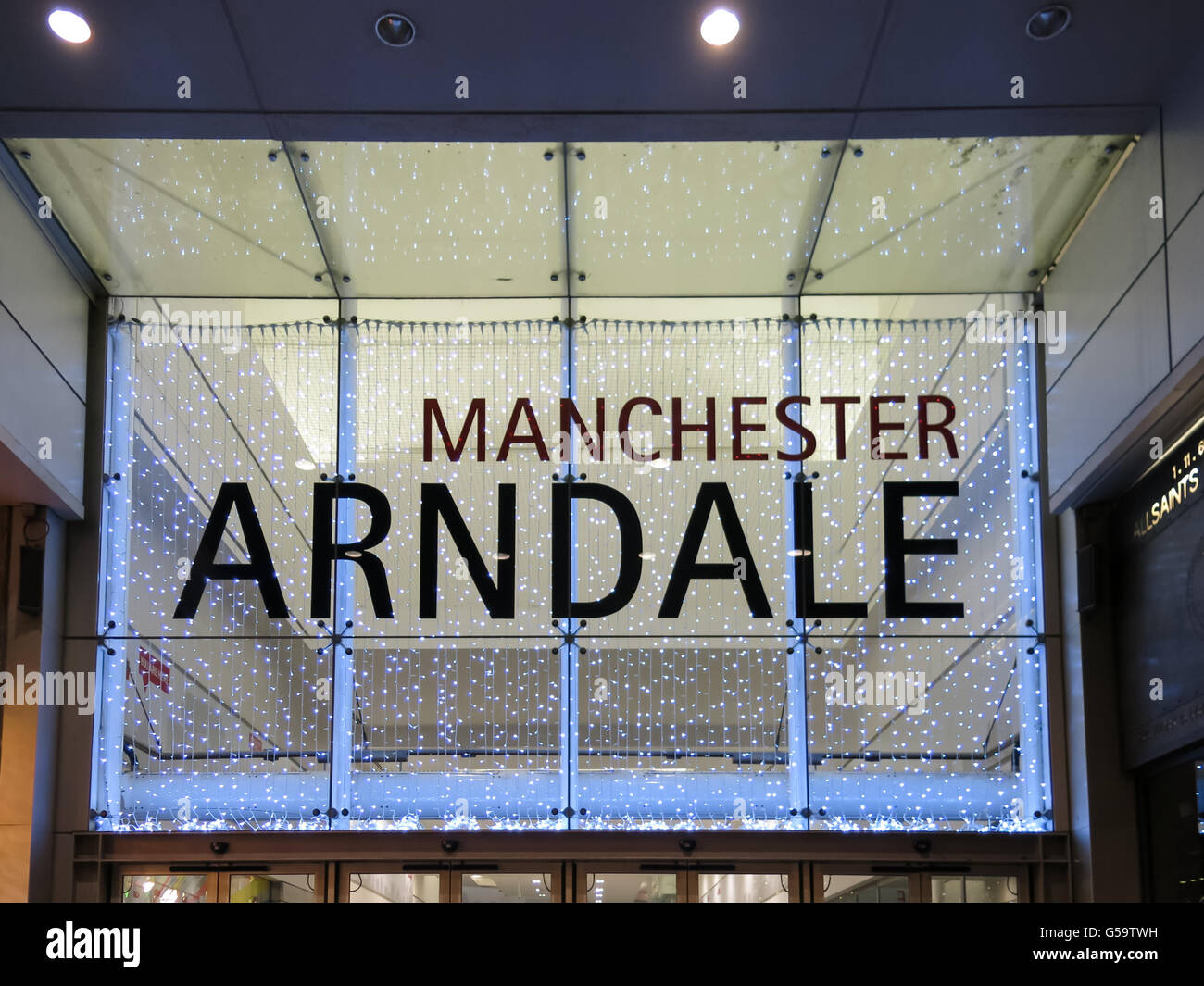 Entrance of Arndale Shopping Centre, Market Street, Manchester, England, UK Stock Photo