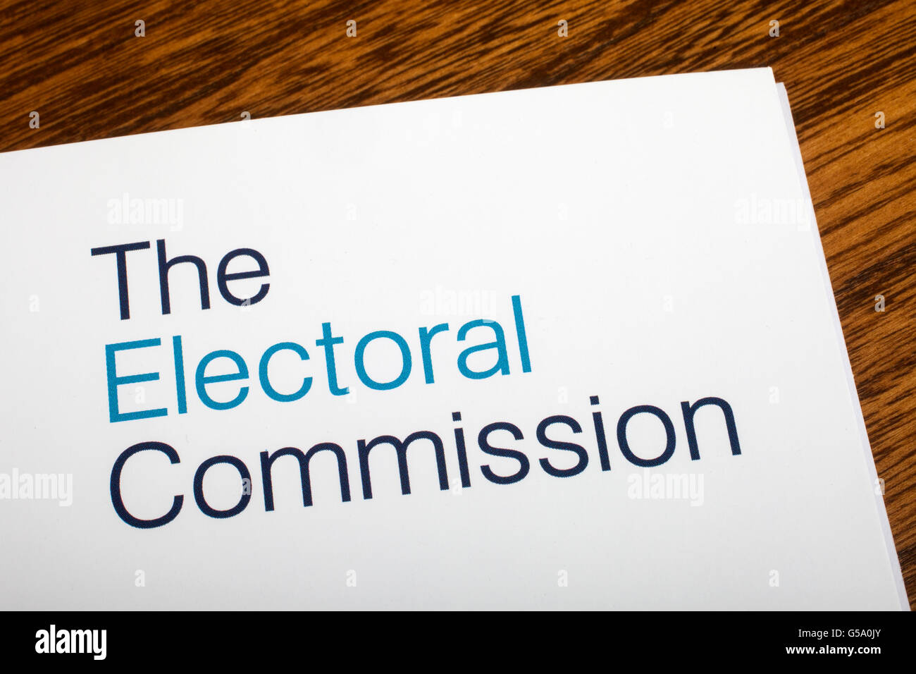 LONDON, UK - JUNE 16TH 2016: The logo of The Electoral Commission on the top of an information booklet, on 16th June 2016.  The Stock Photo