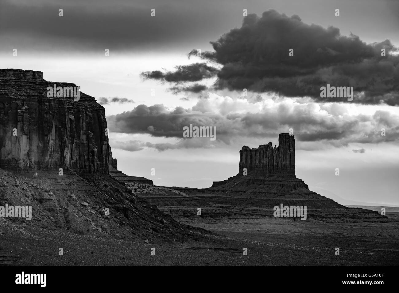 Monument Valley Black and White Famous American Landscapes Stock Photo