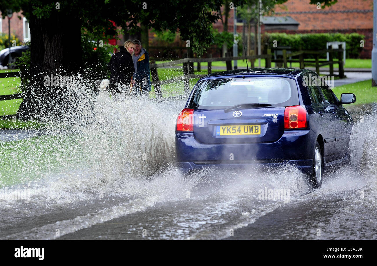 Flooded roads in the York area following torrential rain today Stock