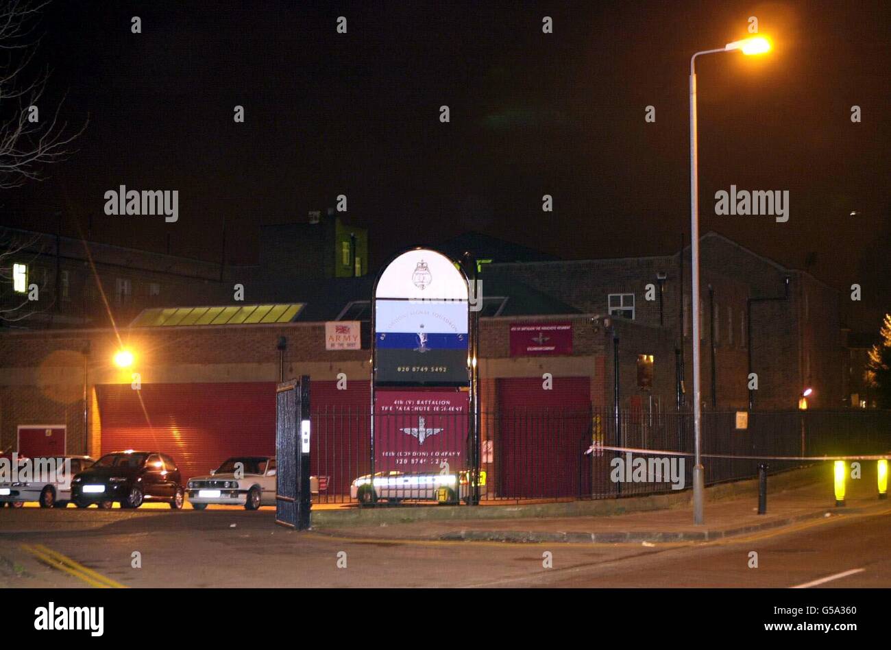 The Territorial Army establishment, in Shepherd's Bush, London, where an explosive device went off in a 14-year-old TA member's hands. A spokeswoman for the Chelsea and Westminster Hospital said 'We can confirm that a 14-year-old boy was admitted to the hospital * ... at approximately 7.45pm following an explosion at White City. His injuries are currently being investigated though I can confirm that his hand was lost in the explosion.' Stock Photo