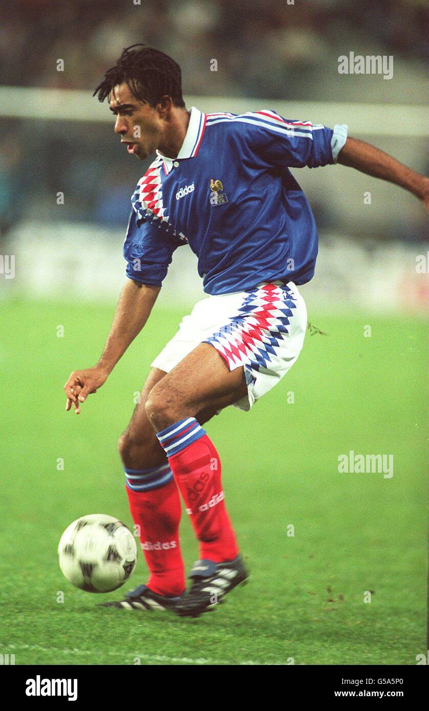 France v Israel, Euro '96 Qualifier, Soccer. Patrice Loko, France. Stock Photo
