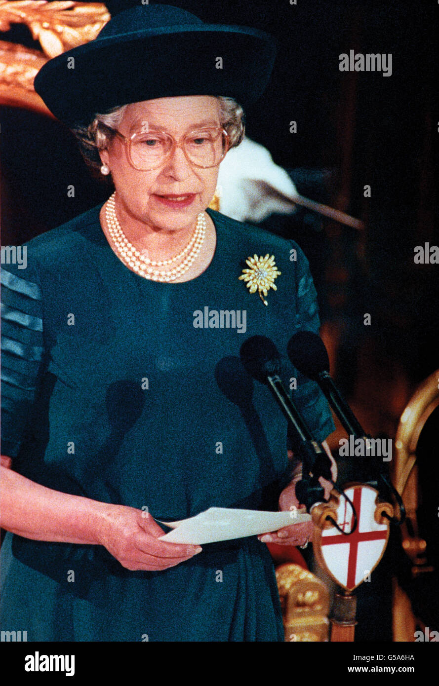 The Queen delivers her speech after a Guildhall luncheon to mark