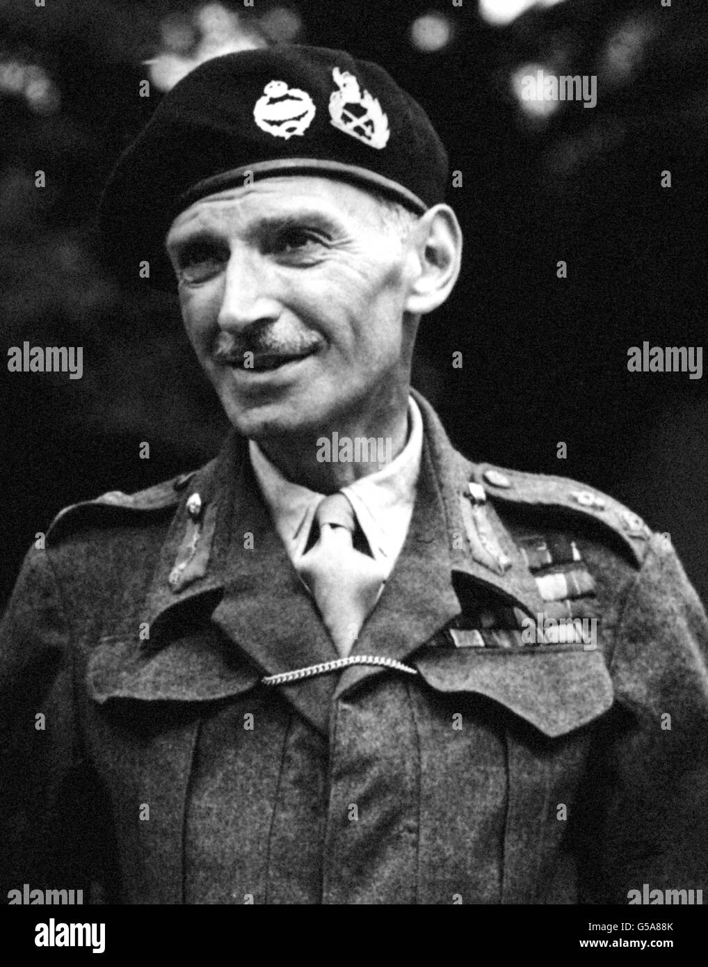 MONTY'S DOUBLE 1946: Field Marshal Montgomery's official double, Lieutenant Clifton James, who flew to Gibraltar, posing as Montgomery, to fool the Geremans just before D-Day (the Normandy landings). He is pictured at Chilham Castle pageant. Stock Photo