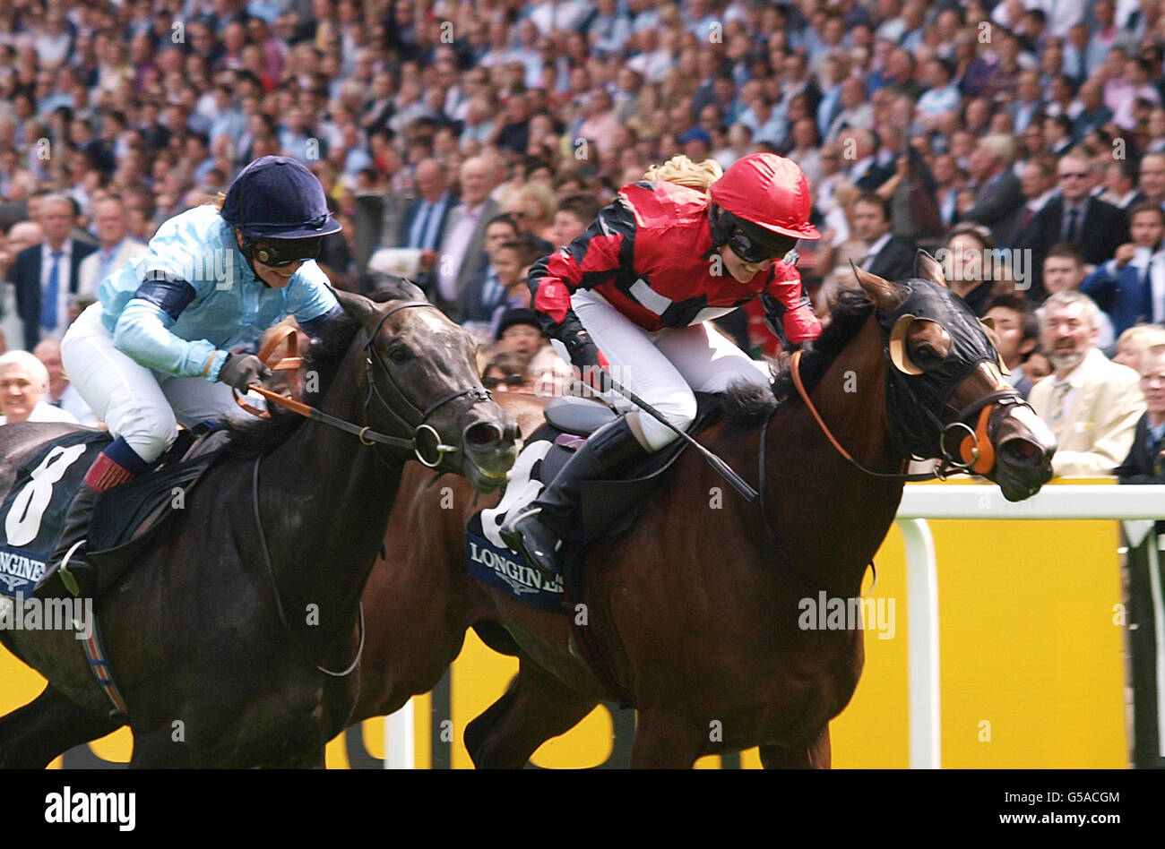 Redvers ridden by Hayley Moore right goes on to win the Longines