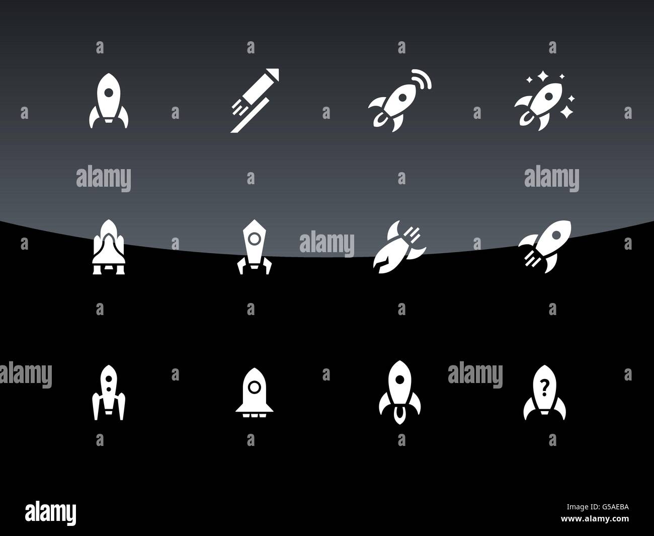 Cosmos rocket icons on black background Stock Vector Image & Art - Alamy
