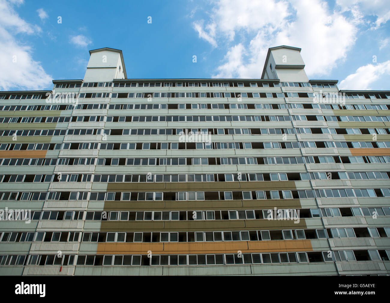 South Korea, National Capital Area, Seoul, low angle view of residential apartments in yangcheong Stock Photo