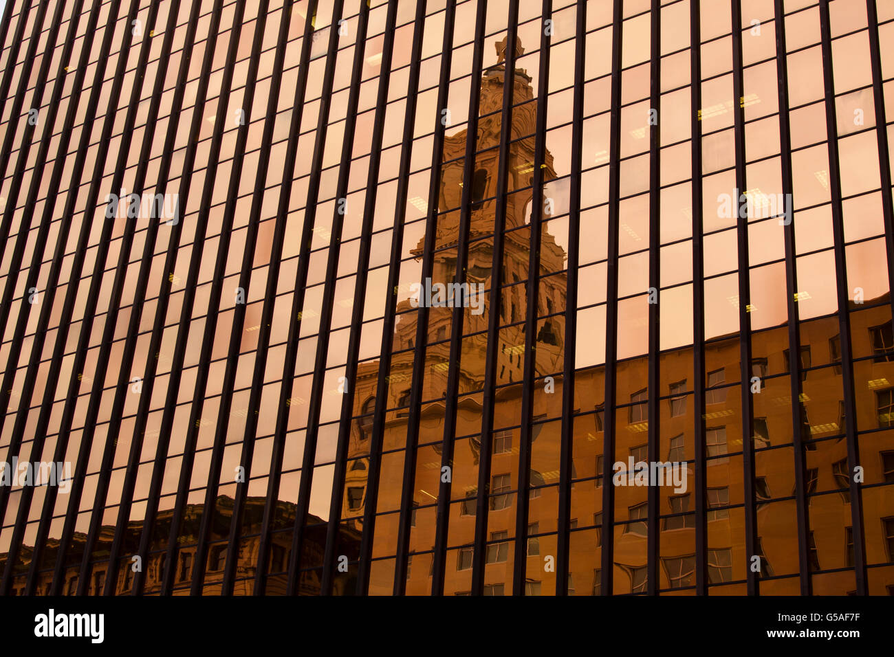 Old State House Reflected in Gold Building in Hartford, CT Stock Photo
