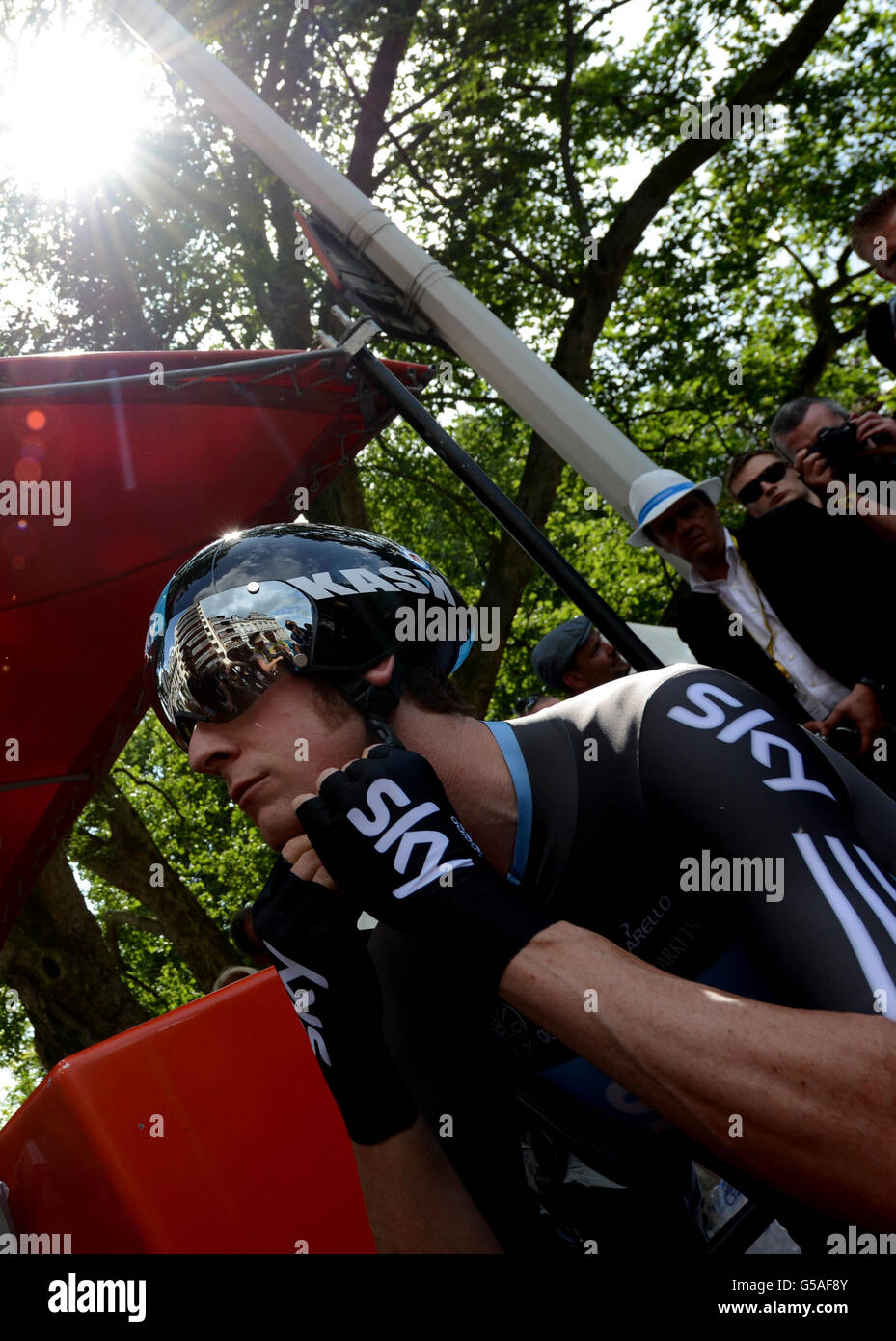 Team Sky Procycling's Bradley Wiggins during the Prologue Stage of the 2012 Tour de France in Liege, Belgium. Stock Photo