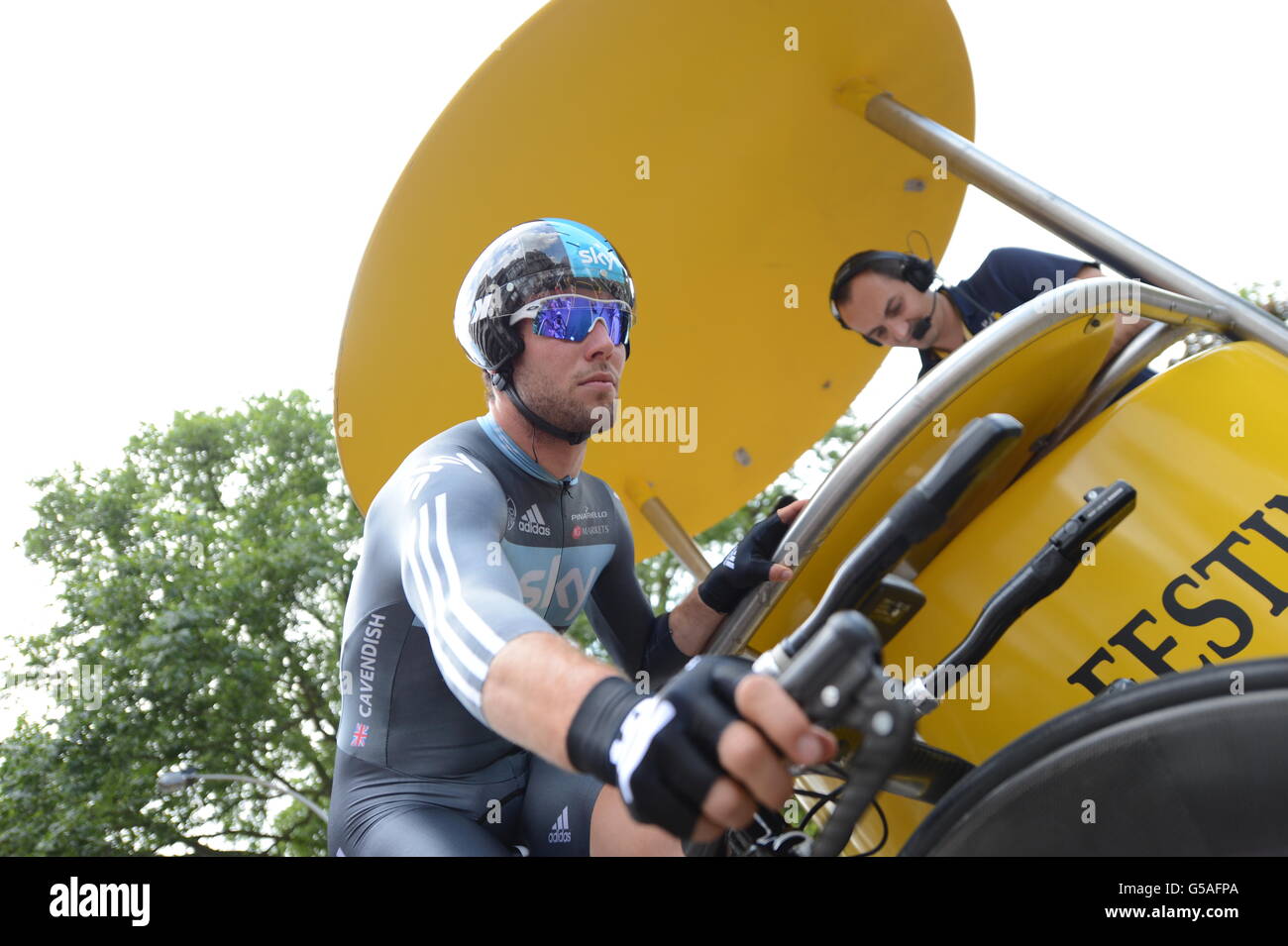 Team Sky's Mark Cavendish during the Prologue Stage of the 2012 Tour de France in Liege, Belgium. Stock Photo