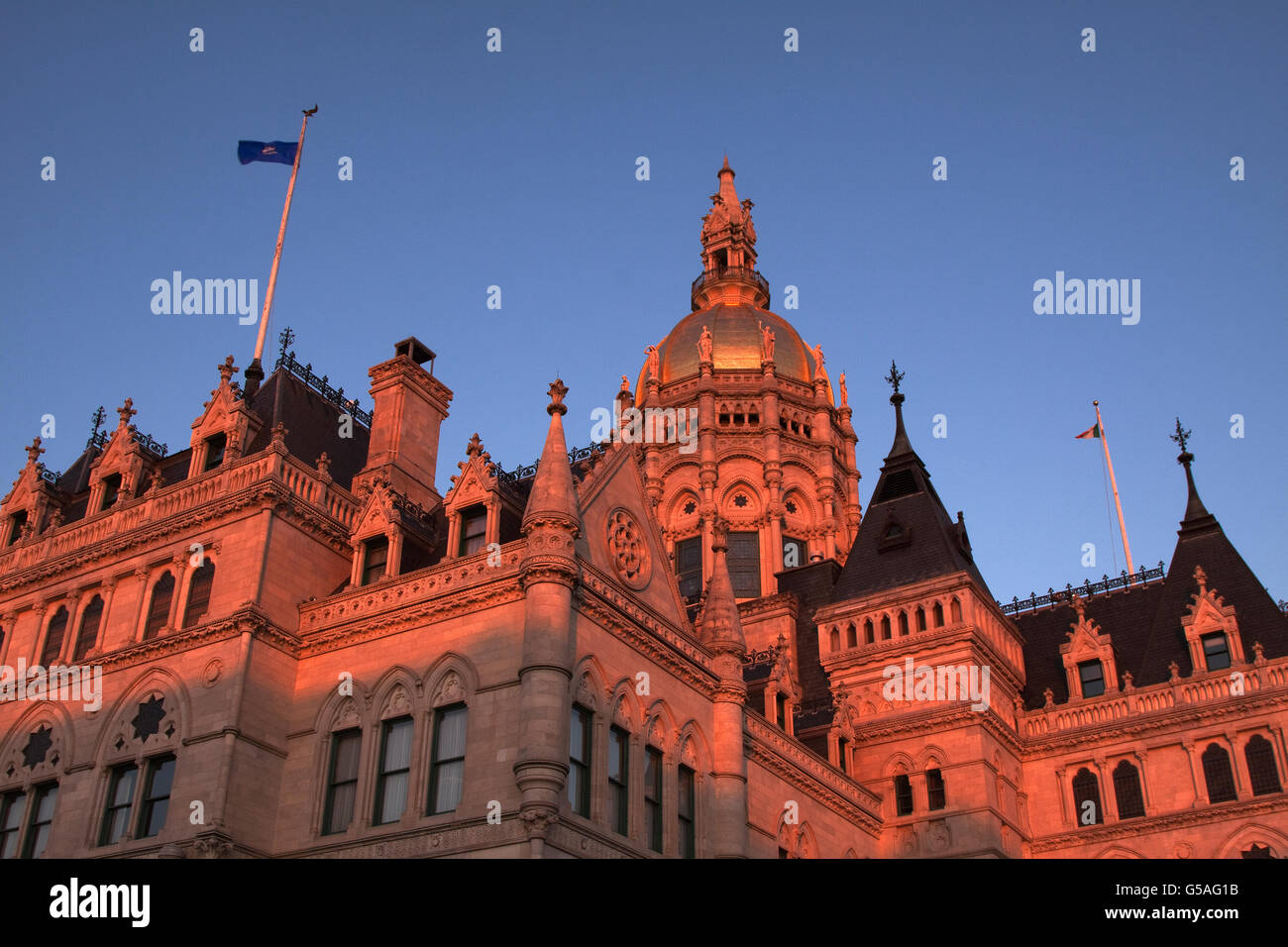 Hartford, Connecticut Capital Building at Sunset Stock Photo