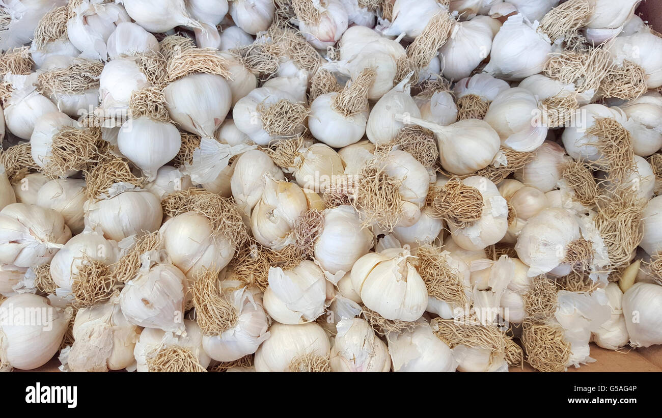 Bunch of garlic cloves for sale at grocery market Stock Photo Alamy