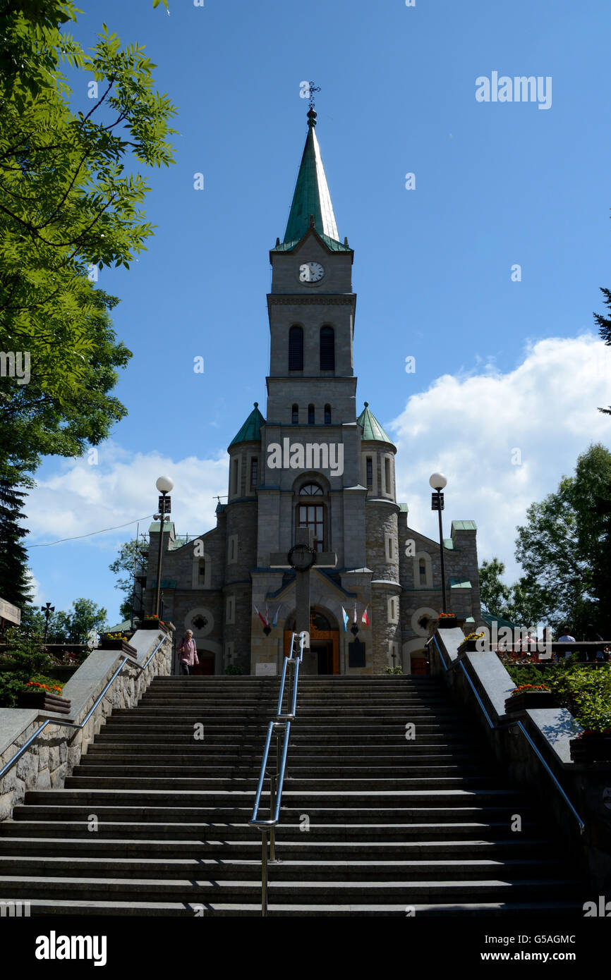Zakopane, Poland - June 15, 2016: Church at Krupowki street in Zakopane in Poland. Unidentified people visible. Stock Photo