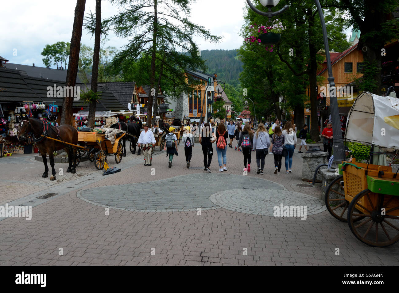 Zakopane, Poland - June 15, 2016: Krupowki street in Zakopane in Poland. Unidentified people visible. Stock Photo