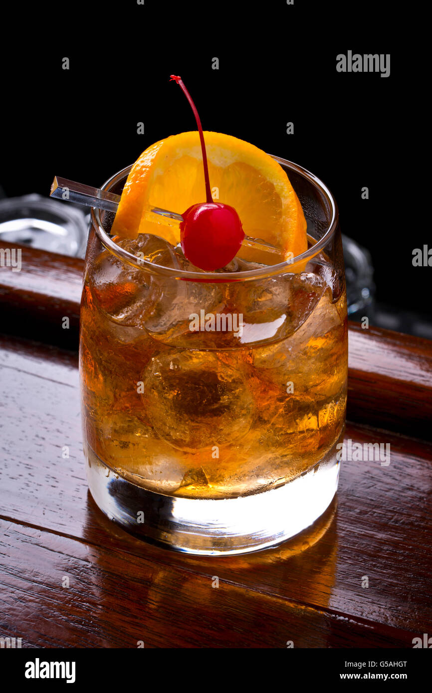 Classic Old Fashioned Cocktail with garnish Stock Photo - Alamy