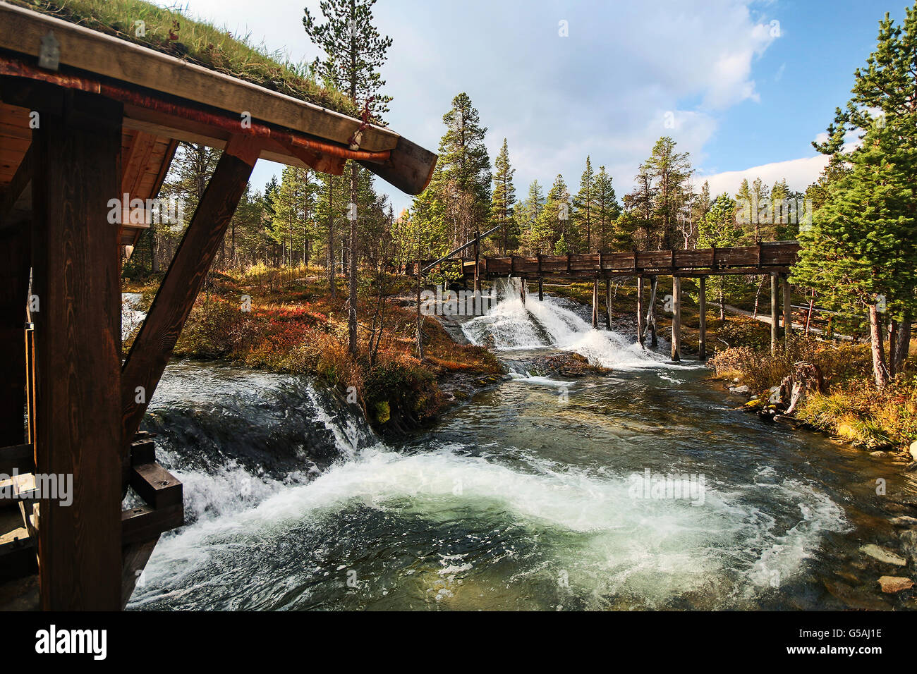Shot at Sagelva Open Air Museum, Bjorli, Norway documenting traditional, local use of hydropower. Stock Photo