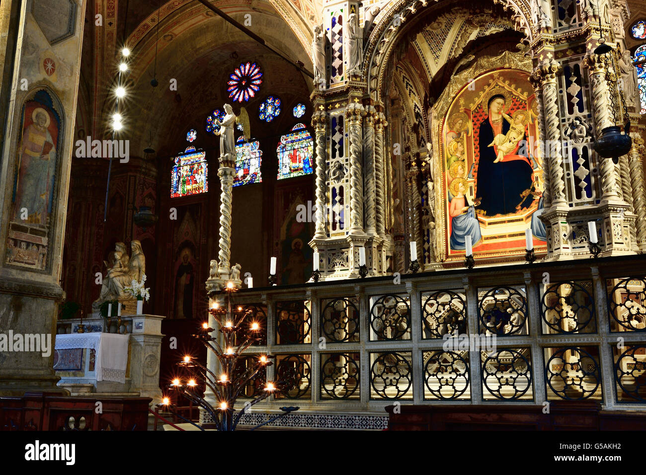 Orsanmichele church, monumental marble gothic tabernacle of Andrea Orcagna (1359). Stock Photo