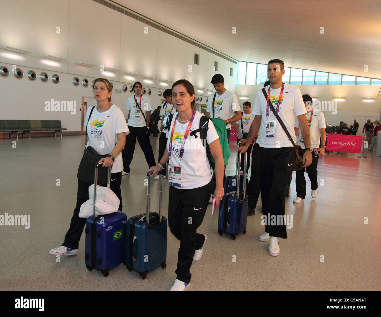 Brazil olympic team arrive heathrow airport hi-res stock photography