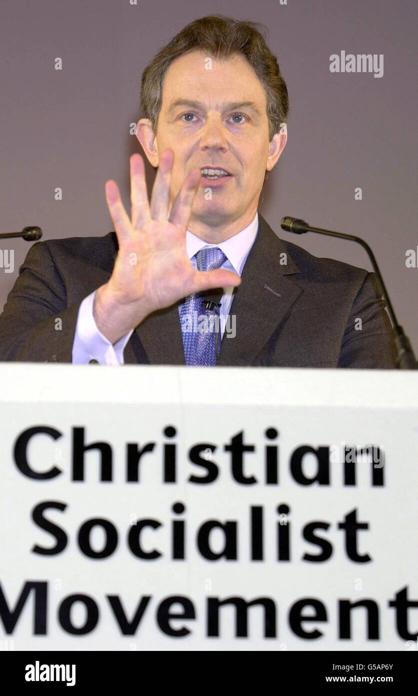 Prime Minister Tony Blair, making a speech at the Christian Socialist Movement conference on 'Faith in Politics' at the Methodist Central Hall, Westminster, London. *He launched a national organisation called Experience Corps, with 19 million of funding over three years to create and fill new volunteering opoportunities for the over-50s nationwide. Stock Photo