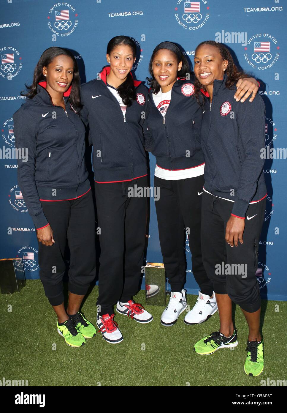 Members of the US women's basketball team arrive for the U.S. Olympic Committee Benefit Gala at USA House for U.S Olympic and Paralympic Teams at the Royal College of Art, London. Stock Photo