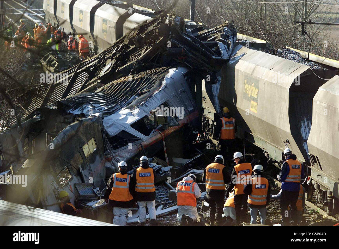 Train Crash Search team Stock Photo