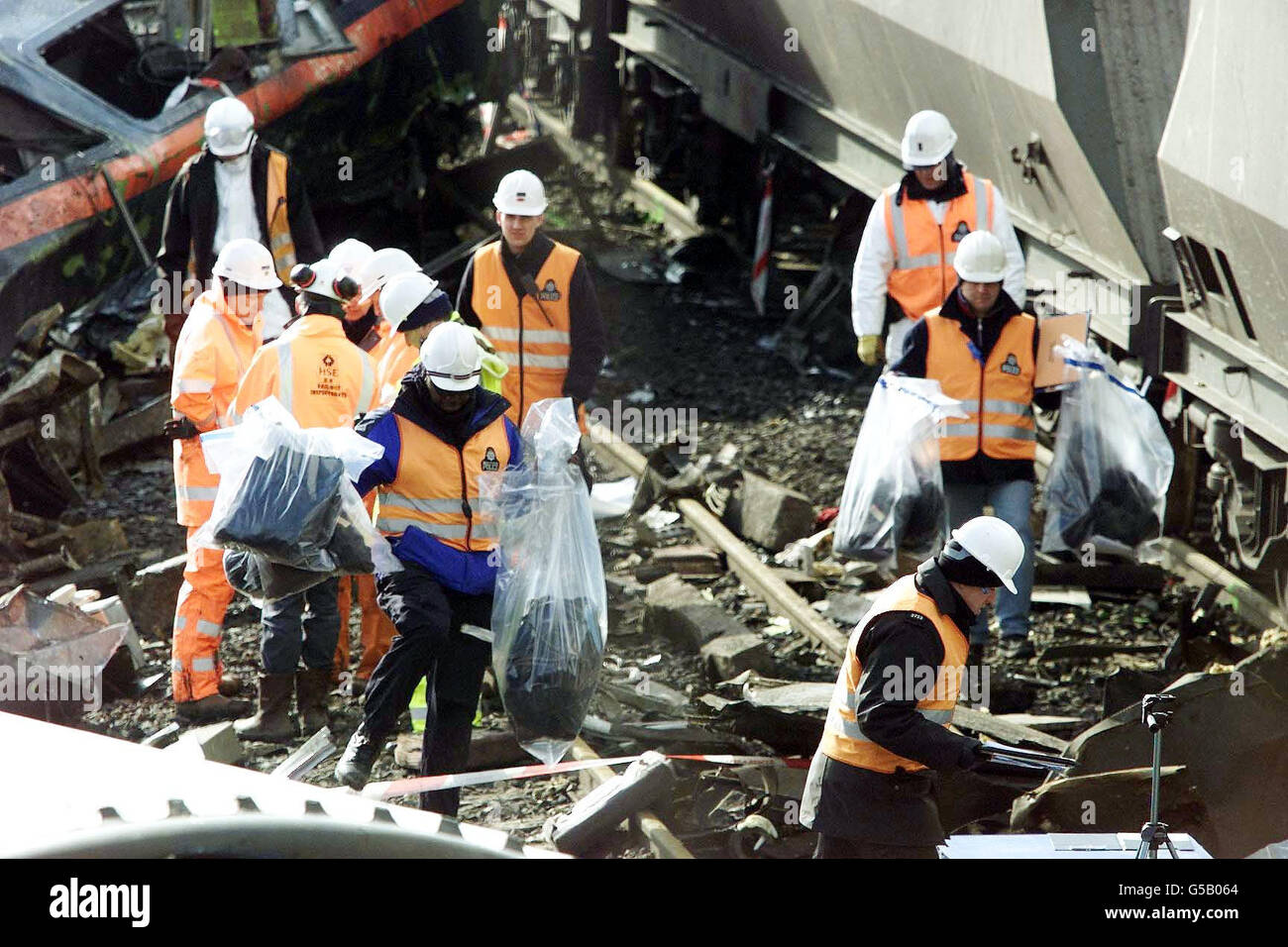 Train Crash Search team Stock Photo